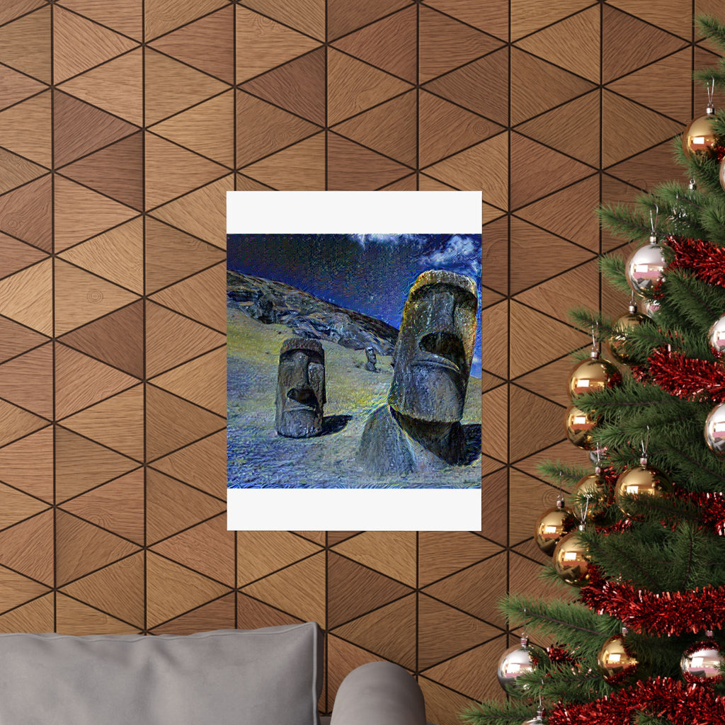 Moai in Starry Night Style - Poster Print