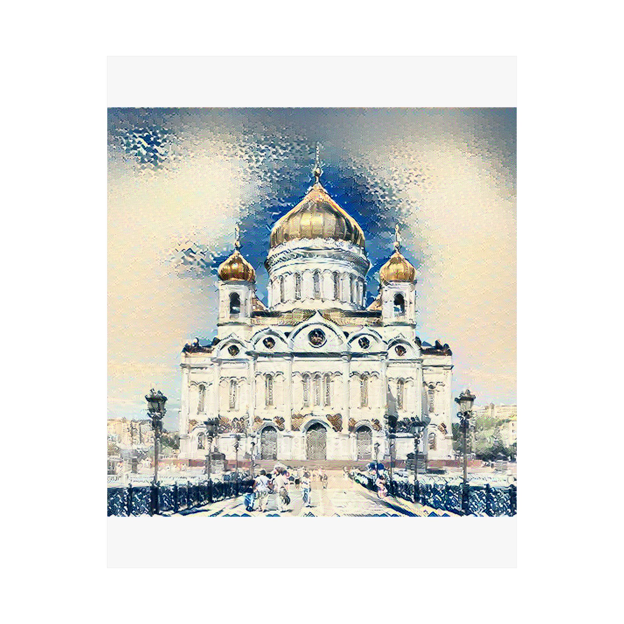 St Basils in Great Wave Style - Poster Print