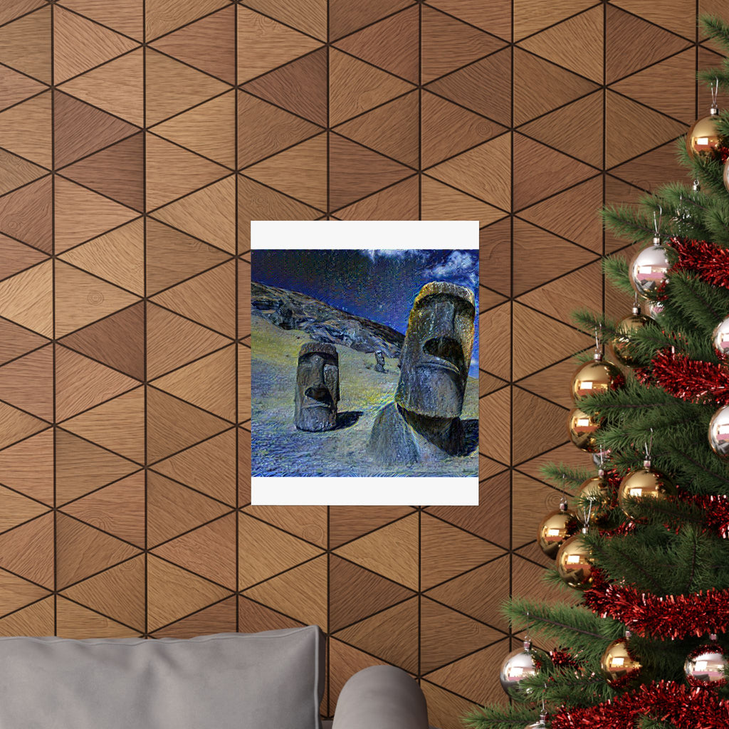 Moai in Starry Night Style - Poster Print