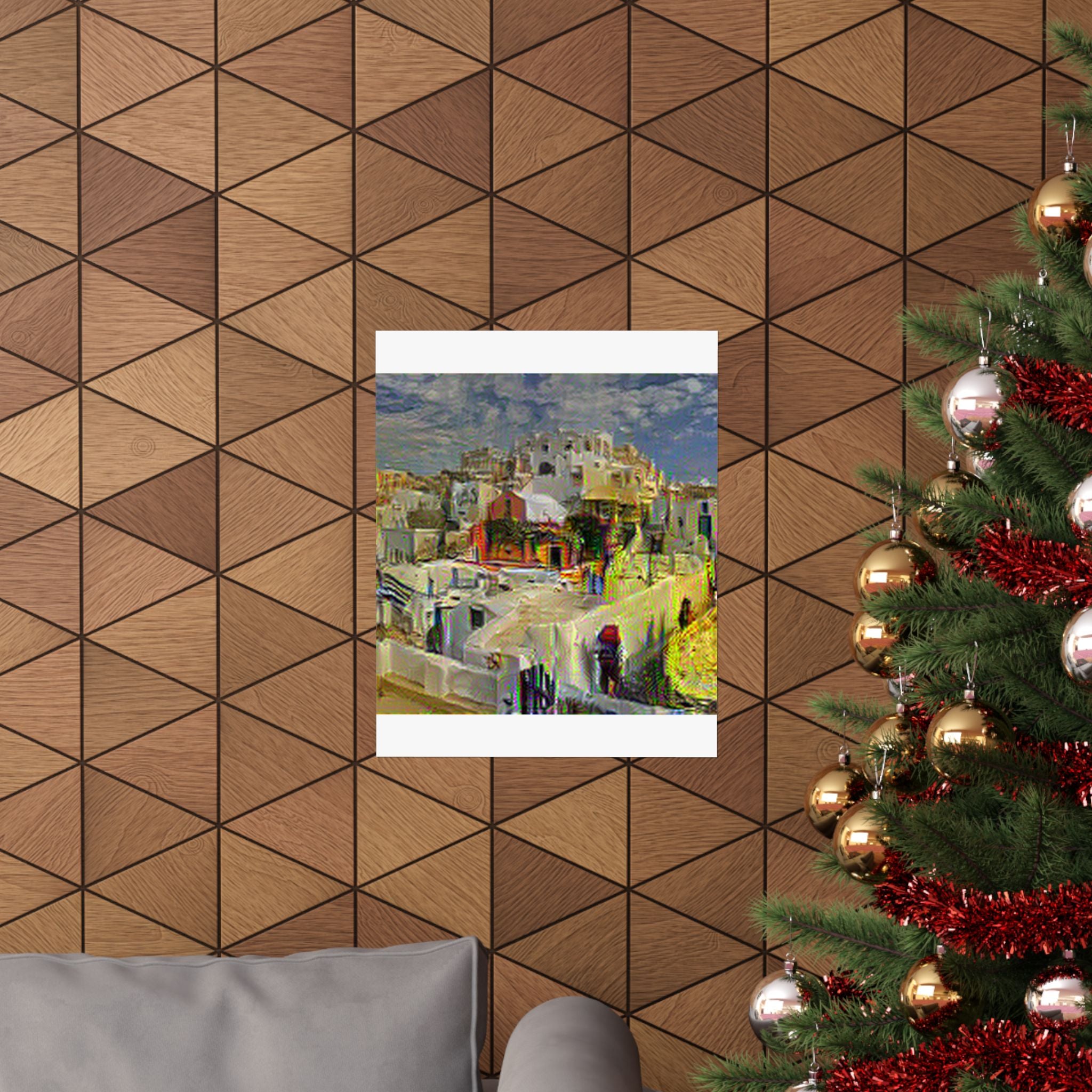 Santorini in Cafe Terrace Style - Poster Print