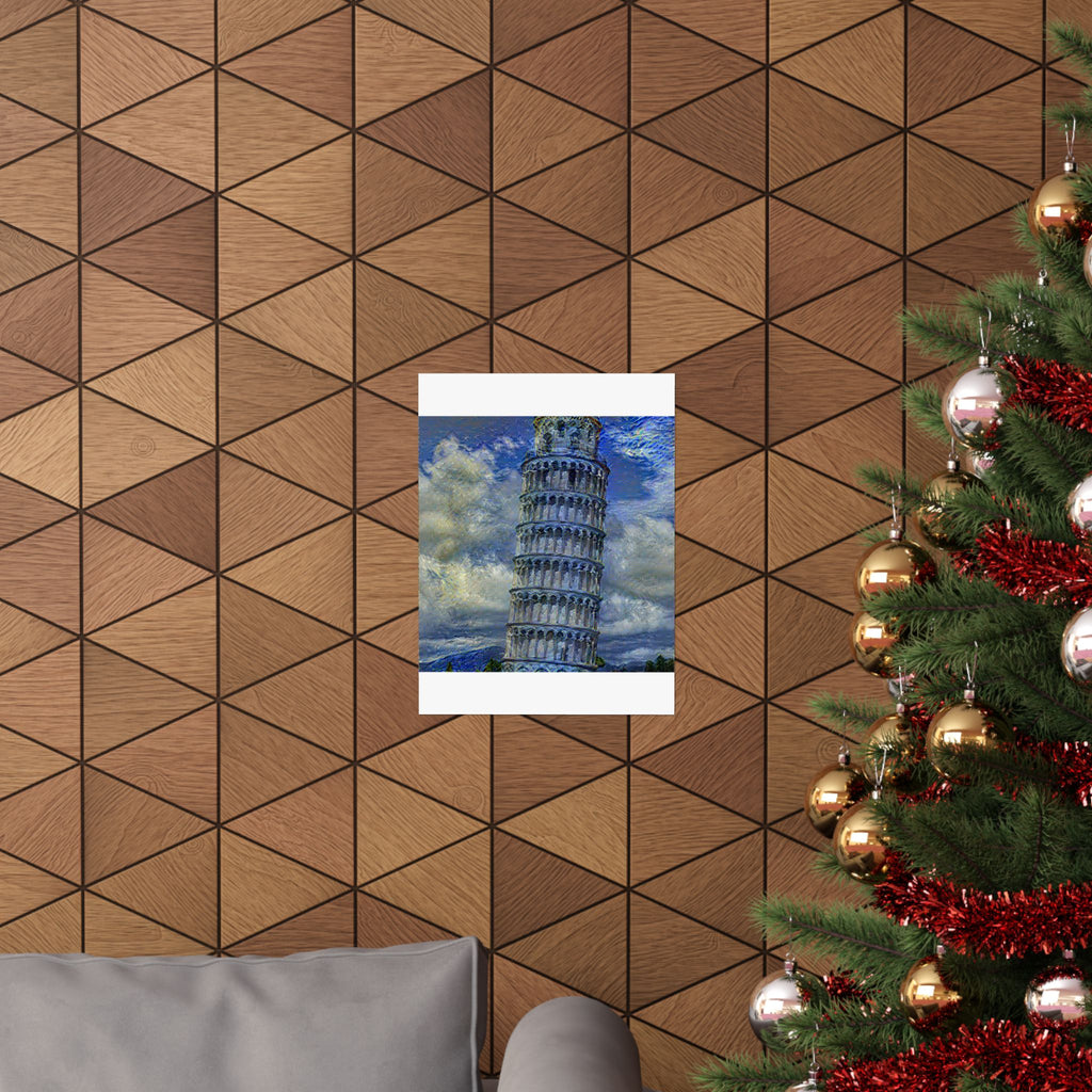 Tower Of Pisa in Starry Night Style - Poster Print