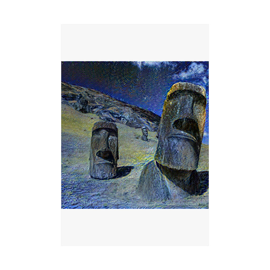 Moai in Starry Night Style - Poster Print
