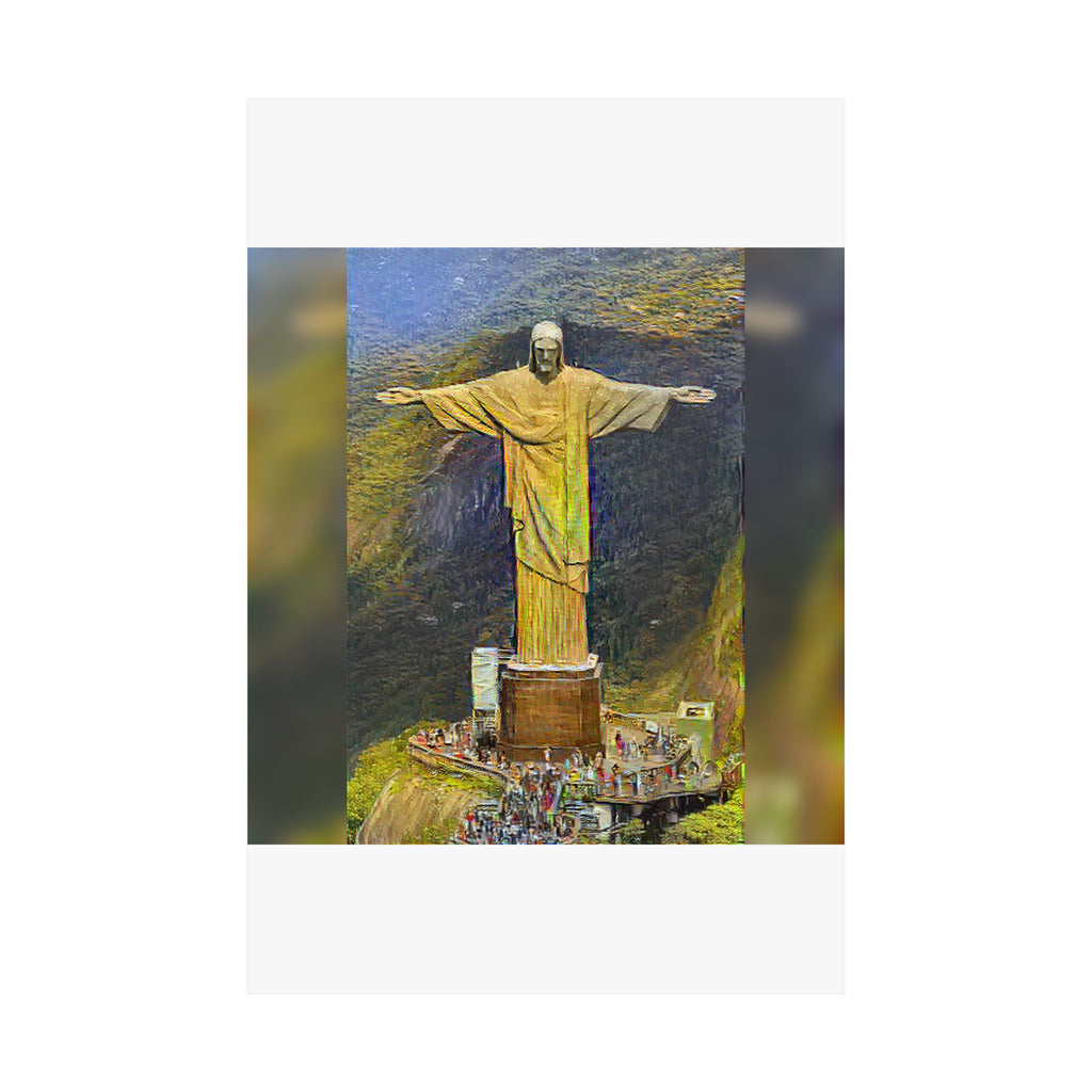 Christ the Redeemer in Cafe Terrace at Night Style - Art Poster Print