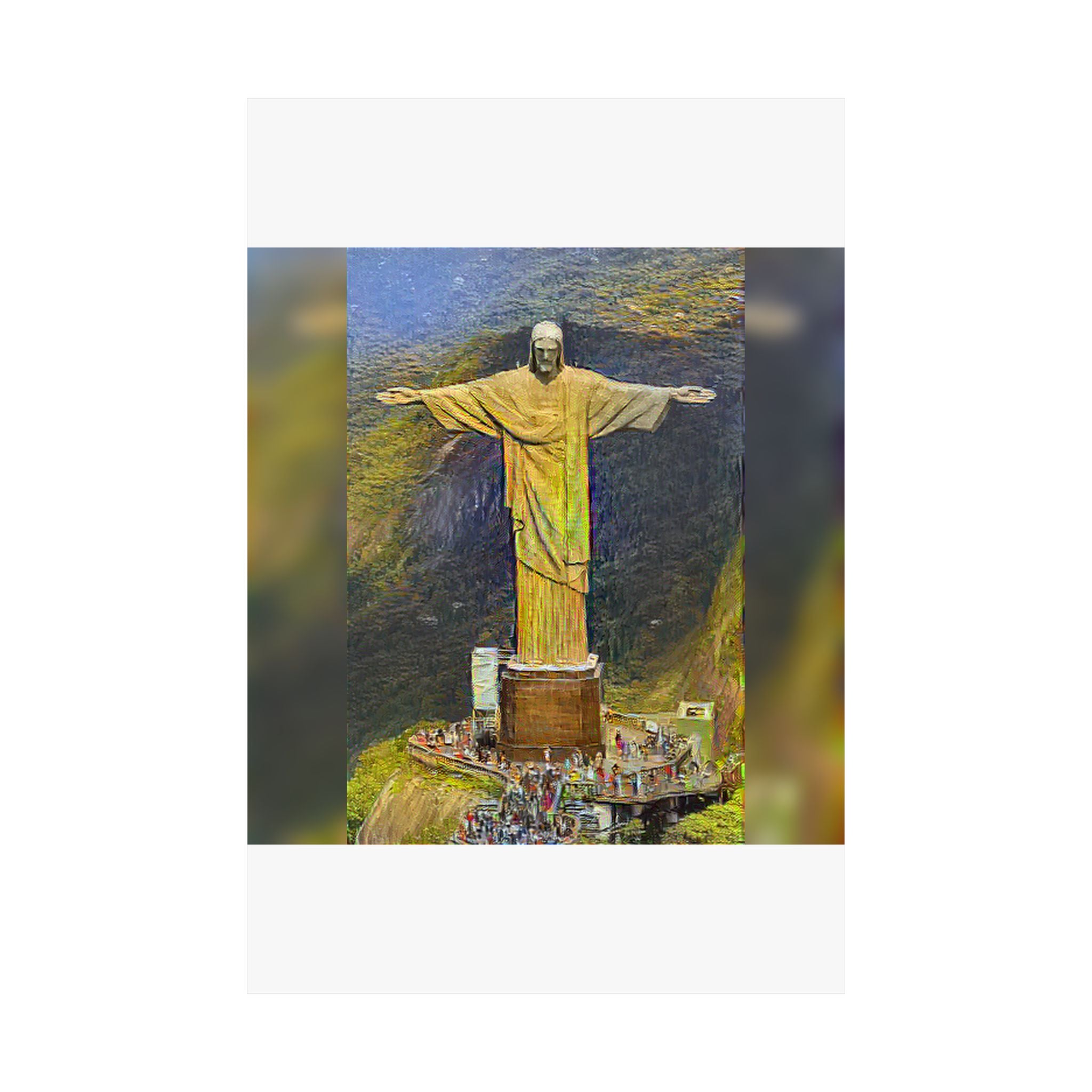 Christ the Redeemer in Cafe Terrace at Night Style - Art Poster Print