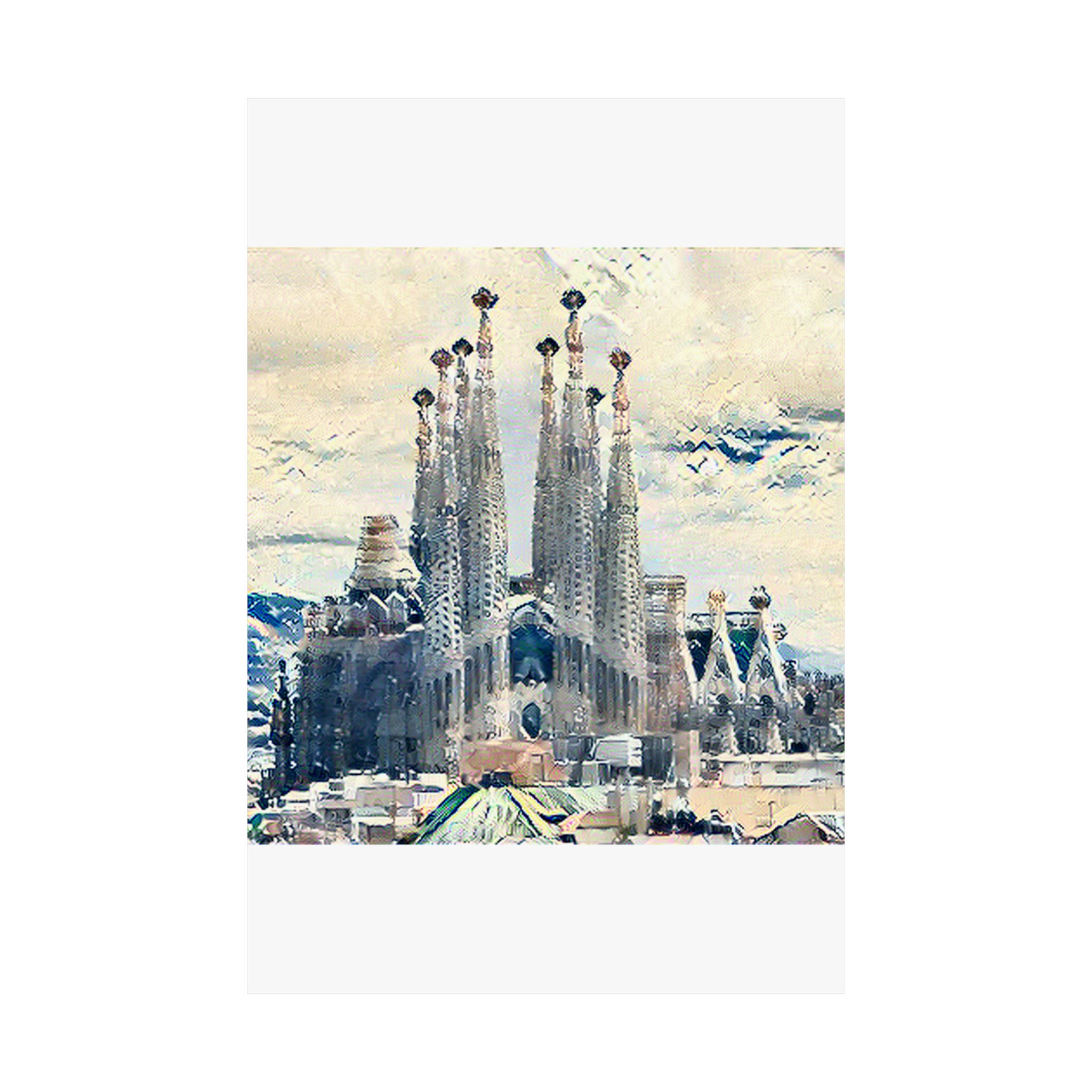 Sagrada Familia in Great Wave Style - Poster Print