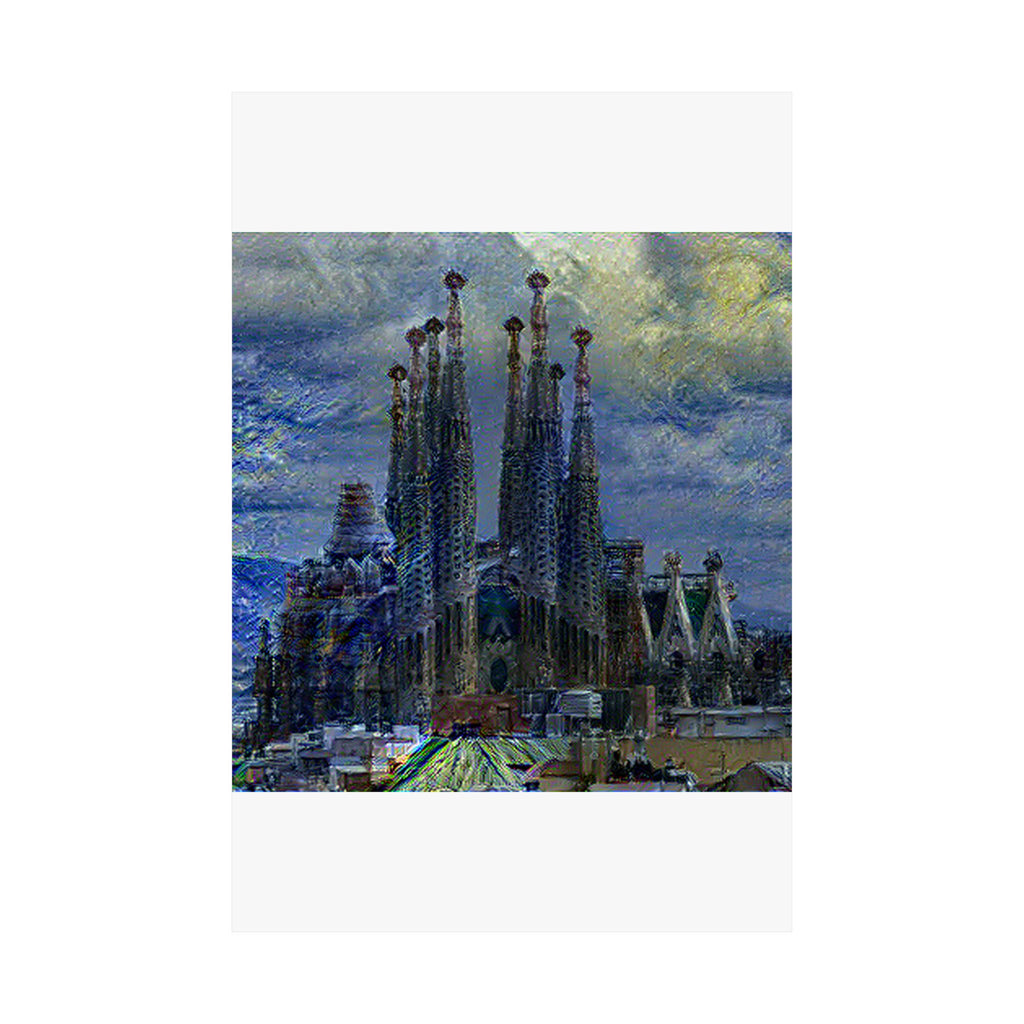 Sagrada Familia in Starry Night Style - Poster Print