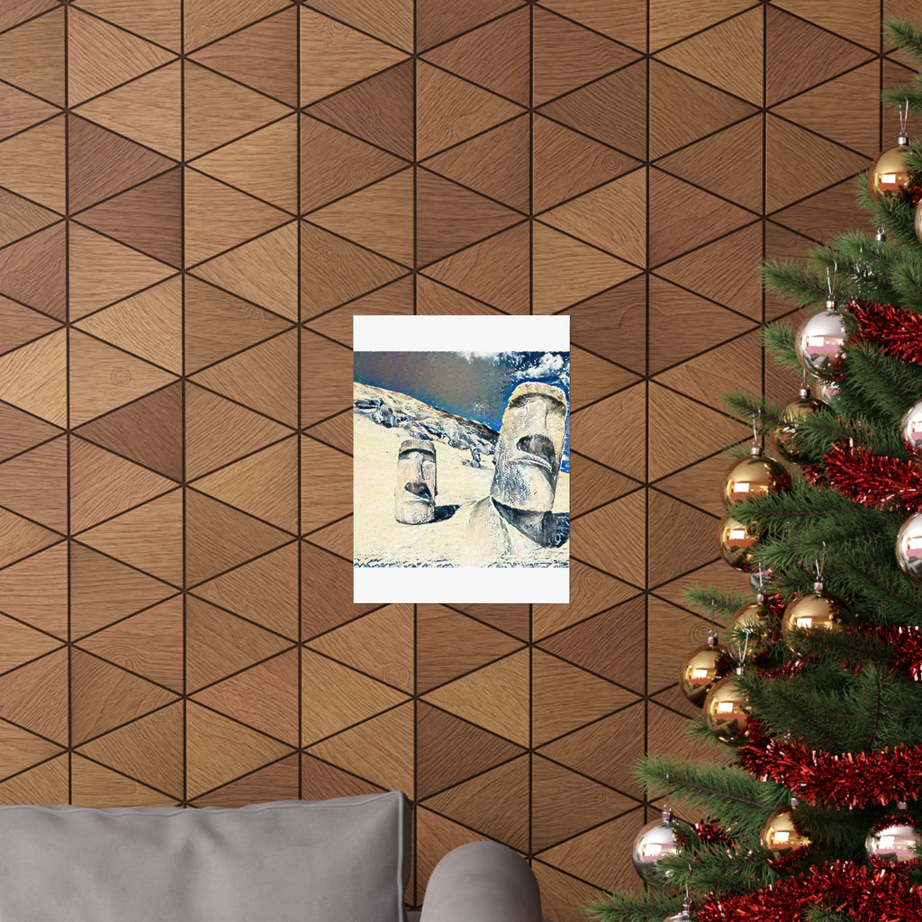 Moai in Great Wave Style - Poster Print