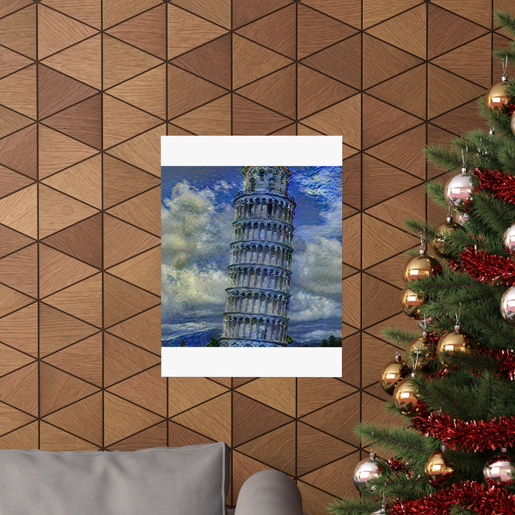Tower Of Pisa in Starry Night Style - Poster Print