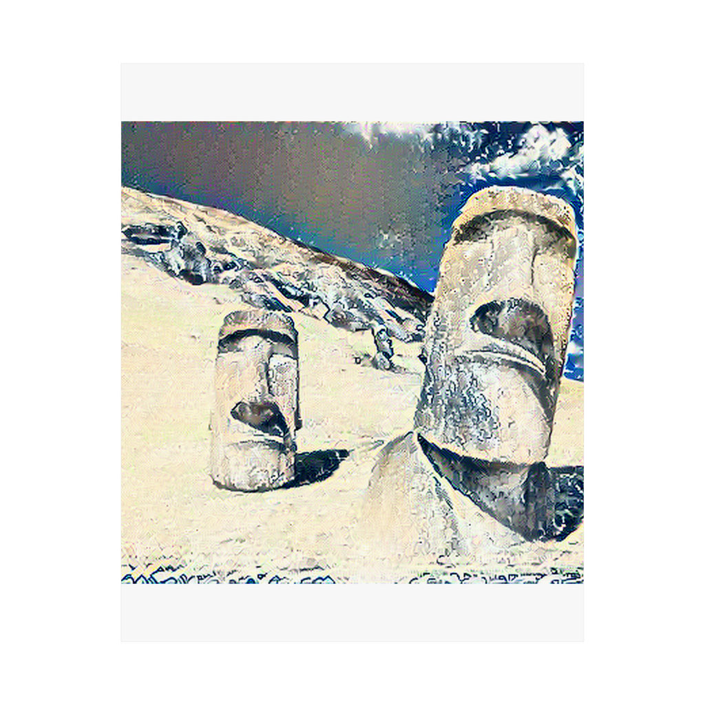 Moai in Great Wave Style - Poster Print
