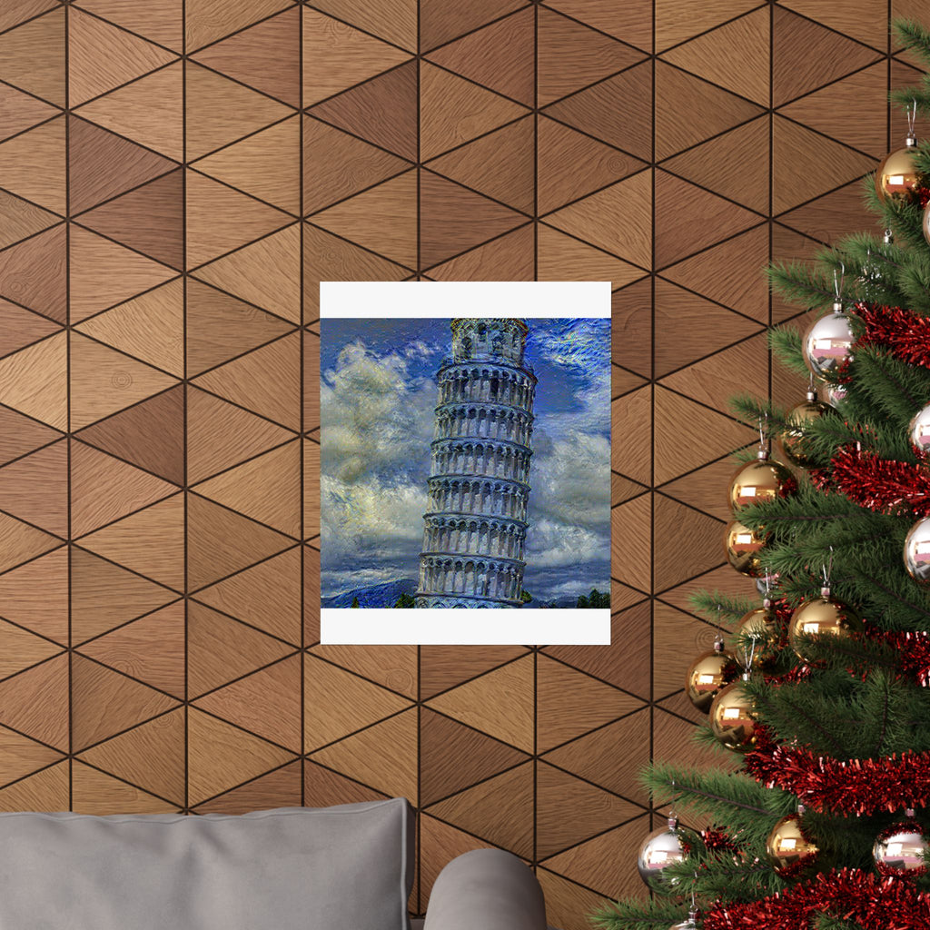 Tower Of Pisa in Starry Night Style - Poster Print