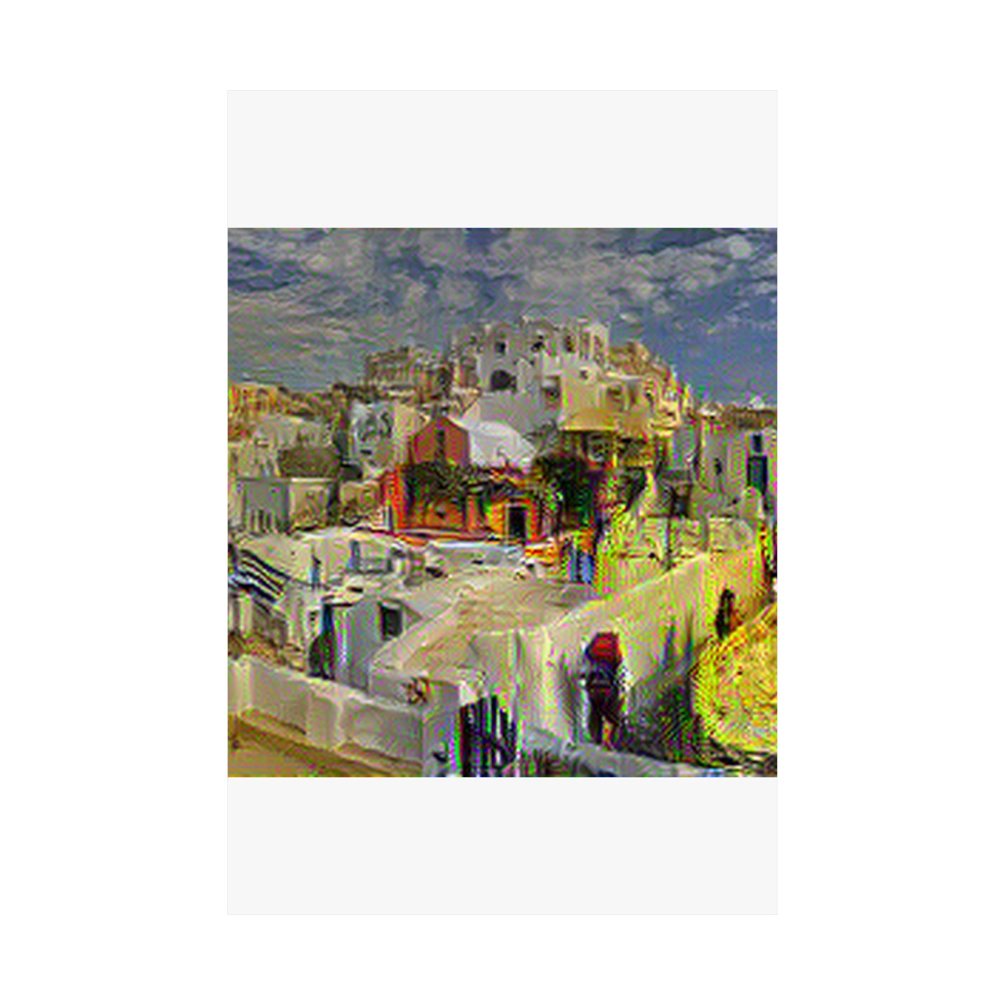Santorini in Cafe Terrace Style - Poster Print